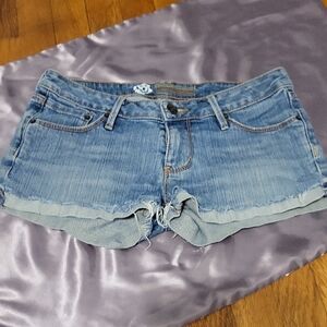 Bullhead Blue Jean Shorts with Folded Cuff and Faded Look